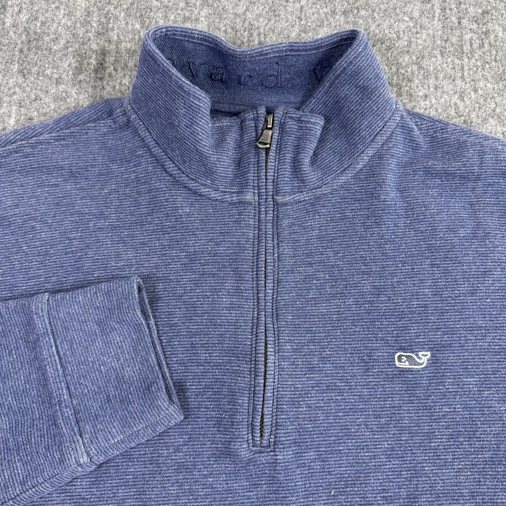 Vineyard Vines Men's M Blue Quarter Zip Pullover Sweater Cotton Blend Whale